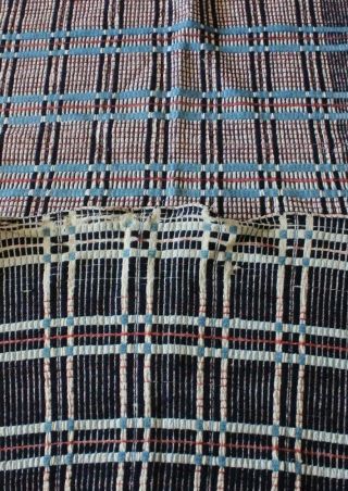 Antique American Hand Loomed Summer Winter Coverlet Fabric c1840 - 60 L - 58 
