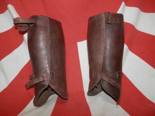 WW2 Japanese Army Leather puttees for officers.  Mr KANEMORI.  Very Good 7