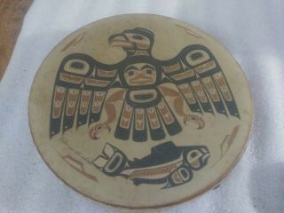 Northwest Coast Haida Indian Shaman Hand Drum /stick Signed Clarence A Wells 11”