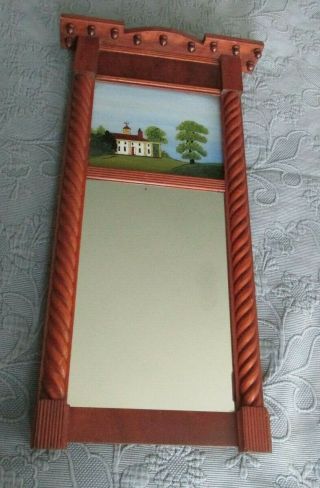 Antique Reverse Painted Mount Vernon Federal Cherry Wall Mirror With Rope Detail