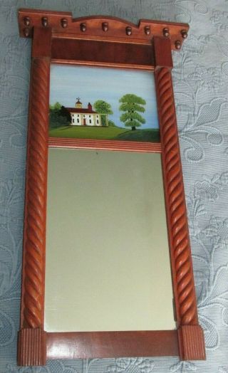 Antique Reverse Painted Mount Vernon Federal Cherry Wall Mirror with Rope Detail 2