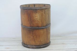 Antique Dry Measure 1 Bushel Round Bentwood Grain Box Barrel Aafa