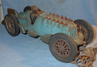 Vintage Hubley 1938 Cast Iron Race Car 10 1/2 " Animated Stacks Spoke 