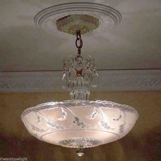 127 Vintage Antique Ceiling Light Glass Lamp Fixture Chandelier Soft Pink