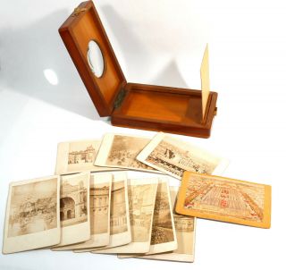 Victorian Cdv Viewer In Mahogany -,  12 Cdv Images Of Paris In Late 19th Cent