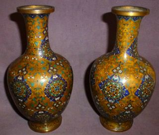 Antique Japanese Chinese Cloisonne Vases Yellow Ground C19th