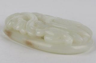 Antique Chinese Hetian Jade Carved Pendant with Flower and Bird 9
