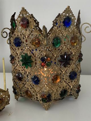 Private JERRI Ormolu Brass Jeweled Fairy Lamp Candle Holder Chandelier Shade 2
