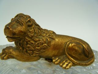 Antique C19th French Gilded Bronze Ormolu Lion On Cut Glass Base.  Paperweight.  ?