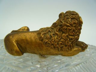 Antique C19th French Gilded Bronze Ormolu LION On Cut Glass Base.  Paperweight.  ? 2
