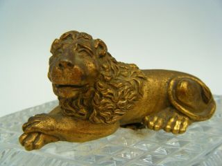 Antique C19th French Gilded Bronze Ormolu LION On Cut Glass Base.  Paperweight.  ? 3