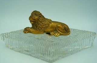 Antique C19th French Gilded Bronze Ormolu LION On Cut Glass Base.  Paperweight.  ? 4