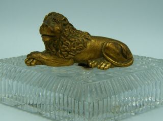 Antique C19th French Gilded Bronze Ormolu LION On Cut Glass Base.  Paperweight.  ? 9
