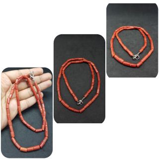 Old Red Natural Coral Beads Necklace 1123a