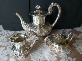 Spritzer Fuhrmann Tea Pot & Sugar Bowl & Creamer Sterling Silver
