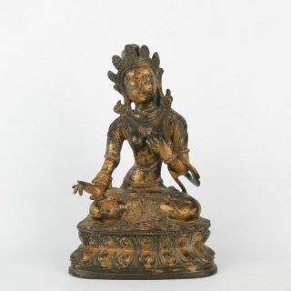 Antique Chinese Tibetan Gilt Bronze Guanyin