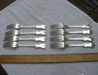 Set 8 Whiting Sterling PRINCE ALBERT (1855) LUNCHEON FORKS - 7 1/8 Inch - STAG Crest 4