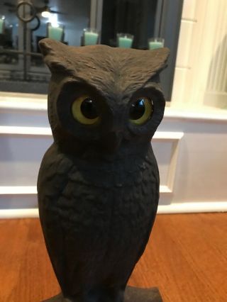Vintage Antique Cast Iron Owl Fireplace Andirons - Yellow Glass Eyes 5