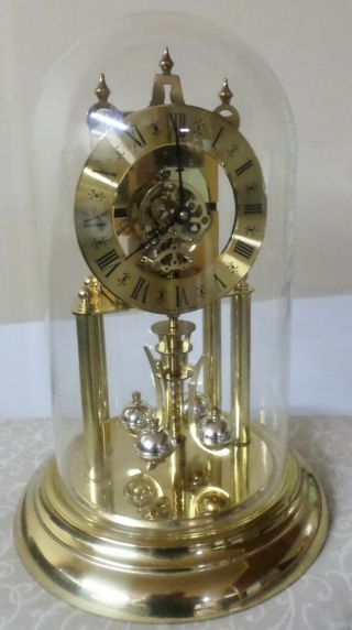 Gorgeous German Brass & Glass Siegfried Haller 400 Day Anniversary Mantel Clock