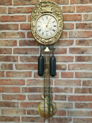Vintage Mini Comtoise Wall Clock With Harp Pendulum,