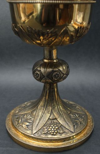 19thC Antique Chased Sterling Silver Gold Wash Covered Catholic Ciborium Goblet 7