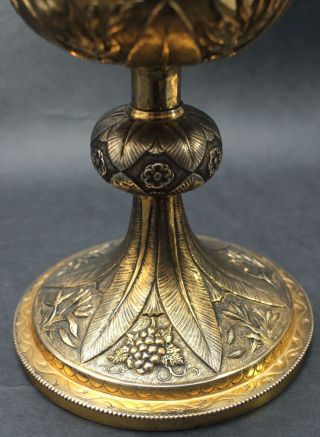 19thC Antique Chased Sterling Silver Gold Wash Covered Catholic Ciborium Goblet 9