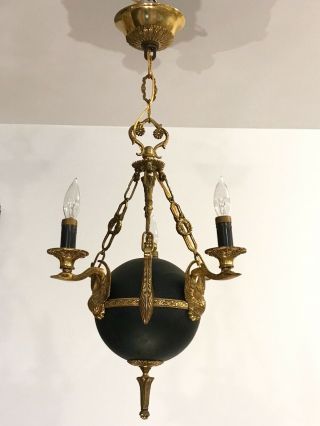 Handsome Antique Vintage French Empire Swans Chandelier