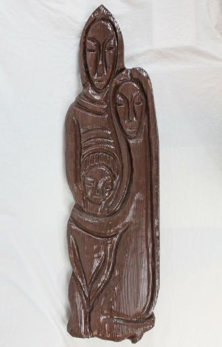 Witco 51” Large Carved Hanging Wood Sculpture Wall Art Mid Century Modern Family