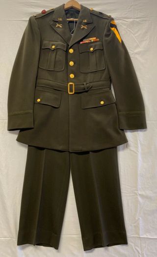 Wwii Us Army Aaf Chocolate Uniform Jacket,  Trousers,  1st Calvary Patch.  Named