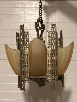 Art Deco Slip Shade 5 Light Chandelier 3