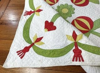 Medallion Tassels c 1850s Album Applique QUILT Antique 185 Elements RED Green 8