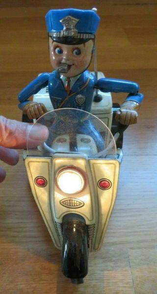 Vintage Nomura Japan Police Patrol Auto - Tricycle Tin Battery Operated w/ Box 2