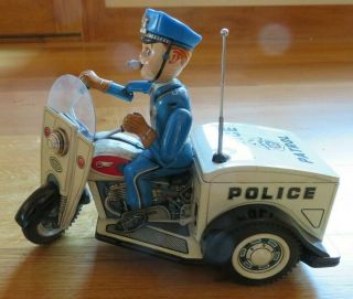 Vintage Nomura Japan Police Patrol Auto - Tricycle Tin Battery Operated w/ Box 3