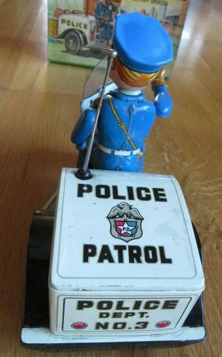 Vintage Nomura Japan Police Patrol Auto - Tricycle Tin Battery Operated w/ Box 5