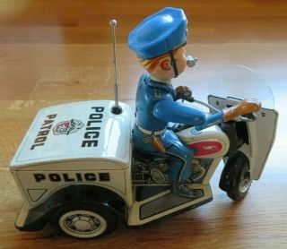 Vintage Nomura Japan Police Patrol Auto - Tricycle Tin Battery Operated w/ Box 6