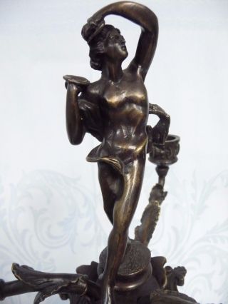 Antique Bronze 3 Arm Candelabra,  Dancing Nude,  Gargoyles,  Masks,  Paw Feet,  23 "
