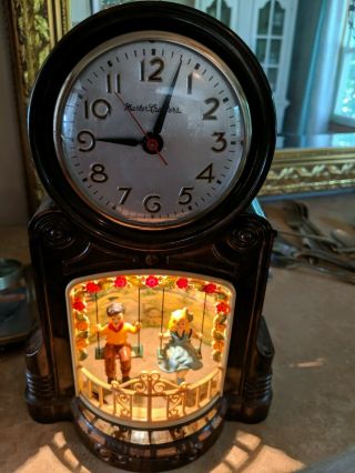 Vintage Electric Mastercrafters Girl & Boy On A Swing Clock Light Runs W/ Issues