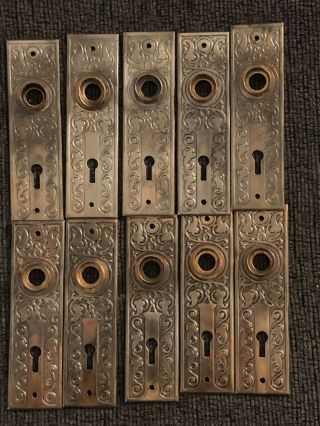 10 Ornate Victorian Antique Cast Iron Door Knob Back Plates Skeleton Key Hole