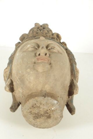 Antique Chinese Carved Wooden Buddhist Buddha Bust Head 16” 7