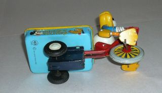 VINTAGE MARX MICKEY ' S DELIVERY DONALD DUCK ON BICYCLE PULLING CART TIN TOY 5