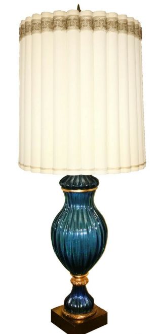 Vintage Mid - Century Seguso Blue Murano Glass Marbro Table Lamps c.  1950s 2