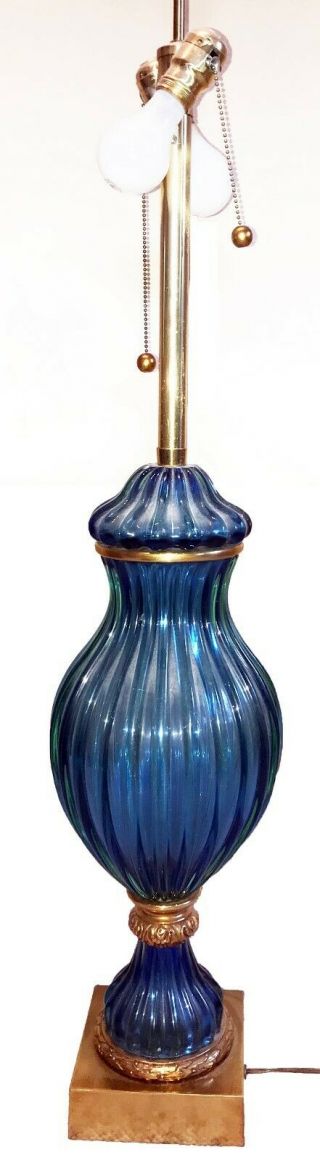 Vintage Mid - Century Seguso Blue Murano Glass Marbro Table Lamps c.  1950s 3