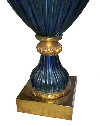 Vintage Mid - Century Seguso Blue Murano Glass Marbro Table Lamps c.  1950s 4
