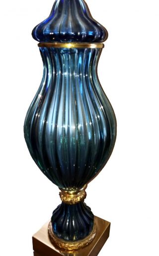 Vintage Mid - Century Seguso Blue Murano Glass Marbro Table Lamps c.  1950s 6