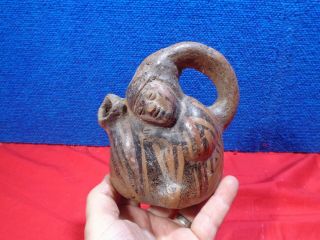 Primitive Pre Columbian Figural Pitcher Pottery