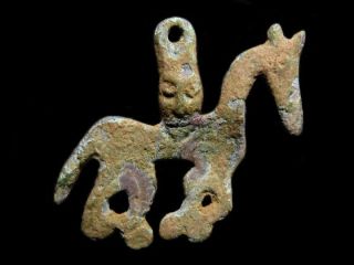 Extremely Rare Scythian Bronze Votive Horseman Amulet,