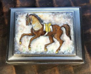 Sterling Silver Cigarette Box With Enamelled Horse