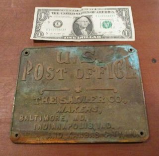 Early 1900 ' s POST OFFICE Brass Sign - Baltimore,  Indianapolis,  Kansas City 2