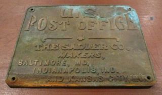 Early 1900 ' s POST OFFICE Brass Sign - Baltimore,  Indianapolis,  Kansas City 3
