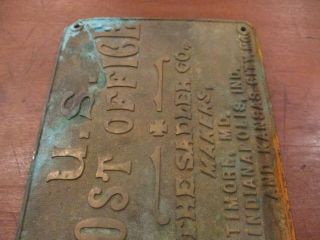 Early 1900 ' s POST OFFICE Brass Sign - Baltimore,  Indianapolis,  Kansas City 4